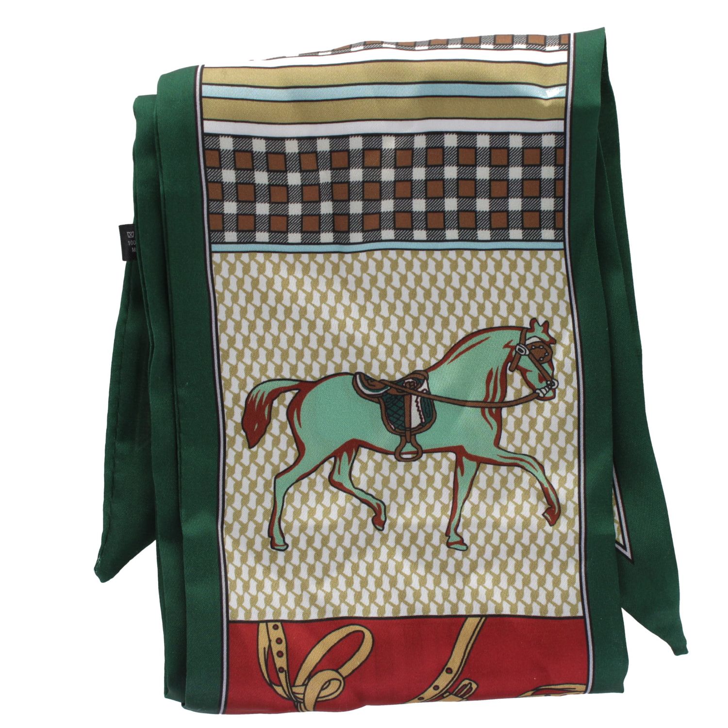 Equestrian Print Vintage Style Scarf (green and brown)